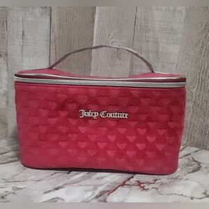 🩷Juicy Couture Pink Velour Heart Embossed Makeup Bag Train Case🩷 NWT